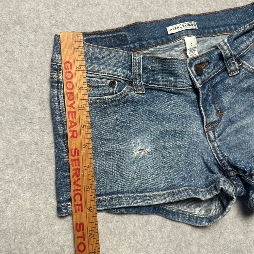 Y2K Abercrombie & Fitch Womens Sz 0 Blue Denim Low Rise Distressed Mini Shorts - Picture 7 of 8
